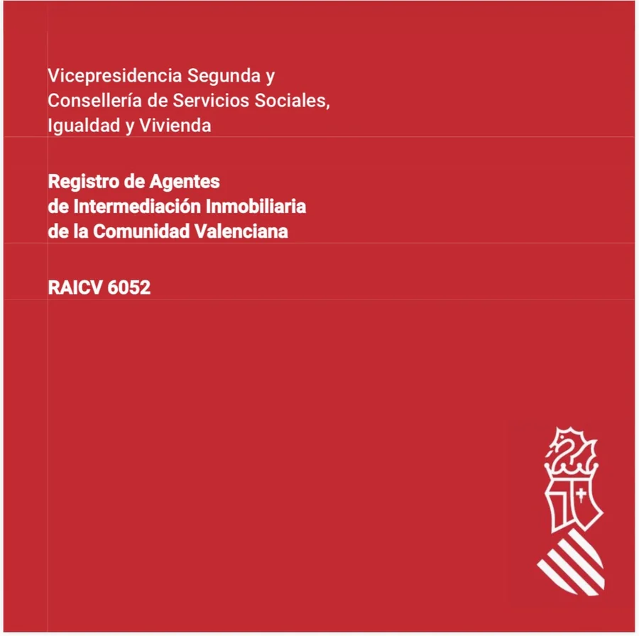 Wpis do rejestru RAICV numer 6052 — Registro de Agentes de Intermediación
Inmobiliaria de la Comunitat Valenciana